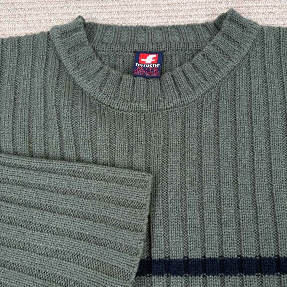 Ferruche Sweater Mens XL Green Ribbed Minimalist Vintage 90s